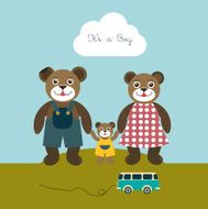 Boy invitation card New born concept Teddy bear family