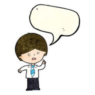 cartoon worried school boy raising hand with speech bubble N3