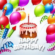 Happy birthday greeting card with cake and balloons Vector illustration