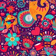 Flowers seamless pattern with decorative elements