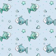 Cute marine pattern with watercolor fishes