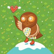 Cute cartoon owl with heart