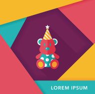 birthday teddy bear flat icon with long shadow eps10 N15