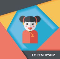 Chinese New Year girl flat icon with long shadow eps10 N29