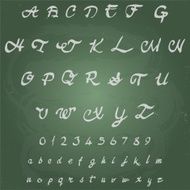 drawn on a blackboard alphabet and numbers with chalk