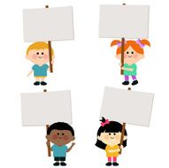 Multi ethnic group of kids holding blank signs