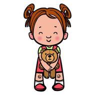 Funny vector cartoon girl with teddy-bear Vector illustration