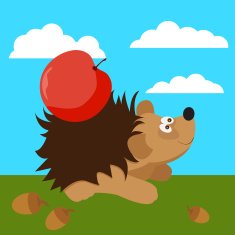 cute hedgehog with apple Funny bright cartoon illustration for design