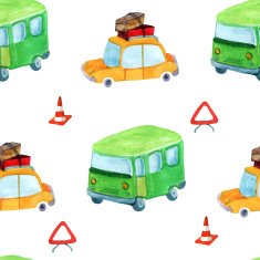 vector watercolor cartoon transport seamless pattern