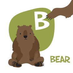 Funny cartoon animals vector alphabet letter set for kids B