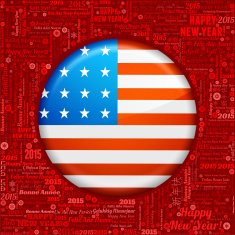 U S Flag on New Year Word Background