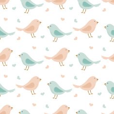 seamless pattern with lovely cartoon birds and hearts