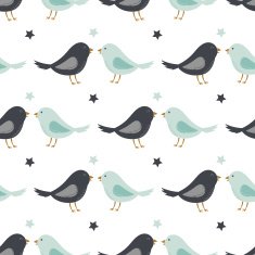 seamless pattern with lovely cartoon birds and stars
