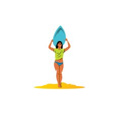 Beautiful surfer girl with surfboard sign Vector Illustration
