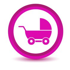 Purple baby carriage icon