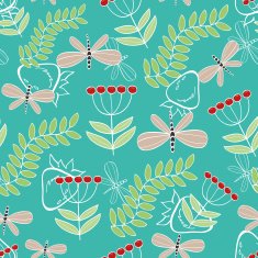 Seamless pattern cute cartoon dragonfly and plants