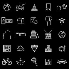 Toy line icons on black background