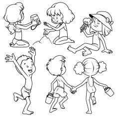 Kids on the beach Outline N2
