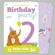 Birthday Party Invitation card template with cute numbers animals and