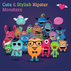 Cute and Stylish Hipster Monsters Illustration