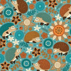 Seamless pattern with hedgehogs and floral elements N2