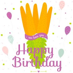 Unusual vector happy birthday card with carrot bouquet in a