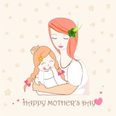 Mother hugging her child mothers day greeting card illustration