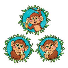 Funny monkey with a banana in his hand Vector set