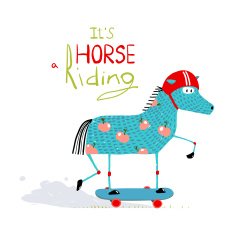 Colorful Fun Cartoon Horse on Skateboard for Kids