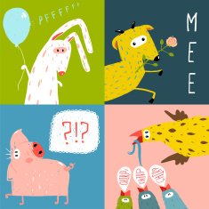 Bright Cartoon Farm Animals Square Greeting Cards