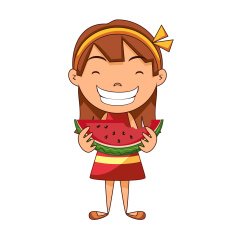 Girl eating watermelon vector illustration