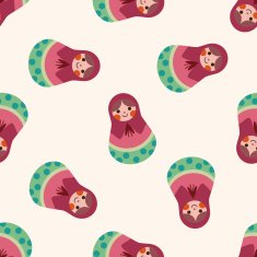 Matryoshka Russian traditional wooden doll fl seamless pattern N2
