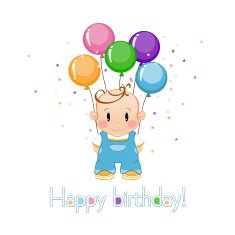 little boy with inflatable balls and stars The birthday child