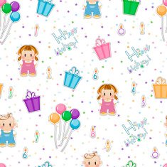 Seamless baby background Children's background of candles gifts balloons tinsel