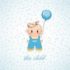 little boy with inflatable balls and stars