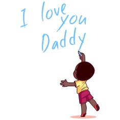 Boy writing on the wall "I love you Daddy"