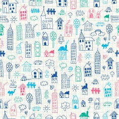 Cityscape doodles Seamless pattern N2