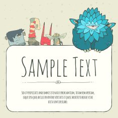 Cute doodle monster greeteng or invitation card with place for N3