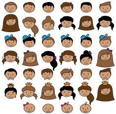 Set of Cute and Diverse Stick People Heads N2