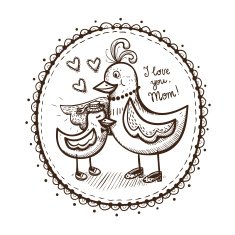 Vignette card element with mother and child