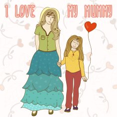 Vector background with mother and daughter Cartoon card