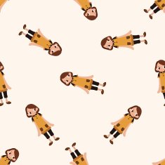 family girl character cartoon seamless pattern background N11