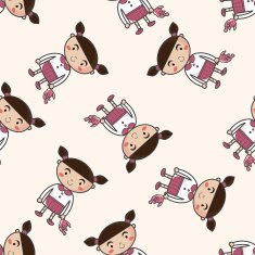 family girl character cartoon seamless pattern background N13