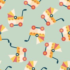 Pram flat icon eps10 seamless pattern background