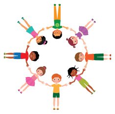 Group of friends child lying on grass in circle