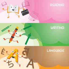 Education Characters Banner Read Write Language