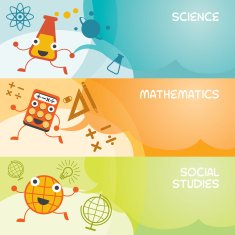 Education Characters Banner Science Math Social