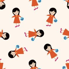 family girl character cartoon seamless pattern background N15