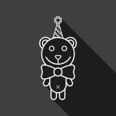 birthday teddy bear flat icon with long shadow line