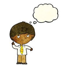 cartoon boy with idea thought bubble N3